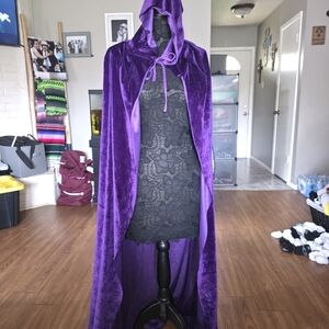 Purple Velvet Hooded Cloak Cape - Women